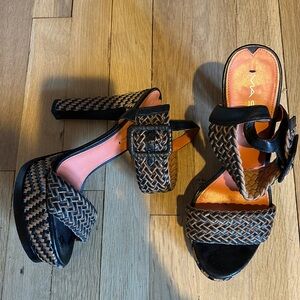 This speaker, high heel ankle strap sandals.